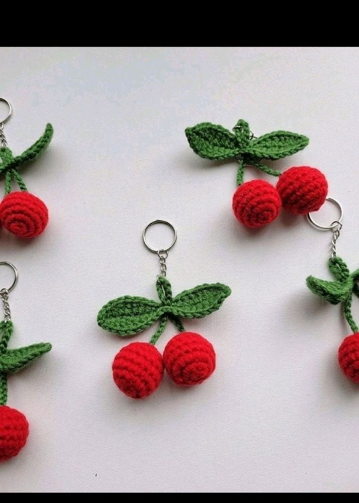 Crochet Cherry Keychain