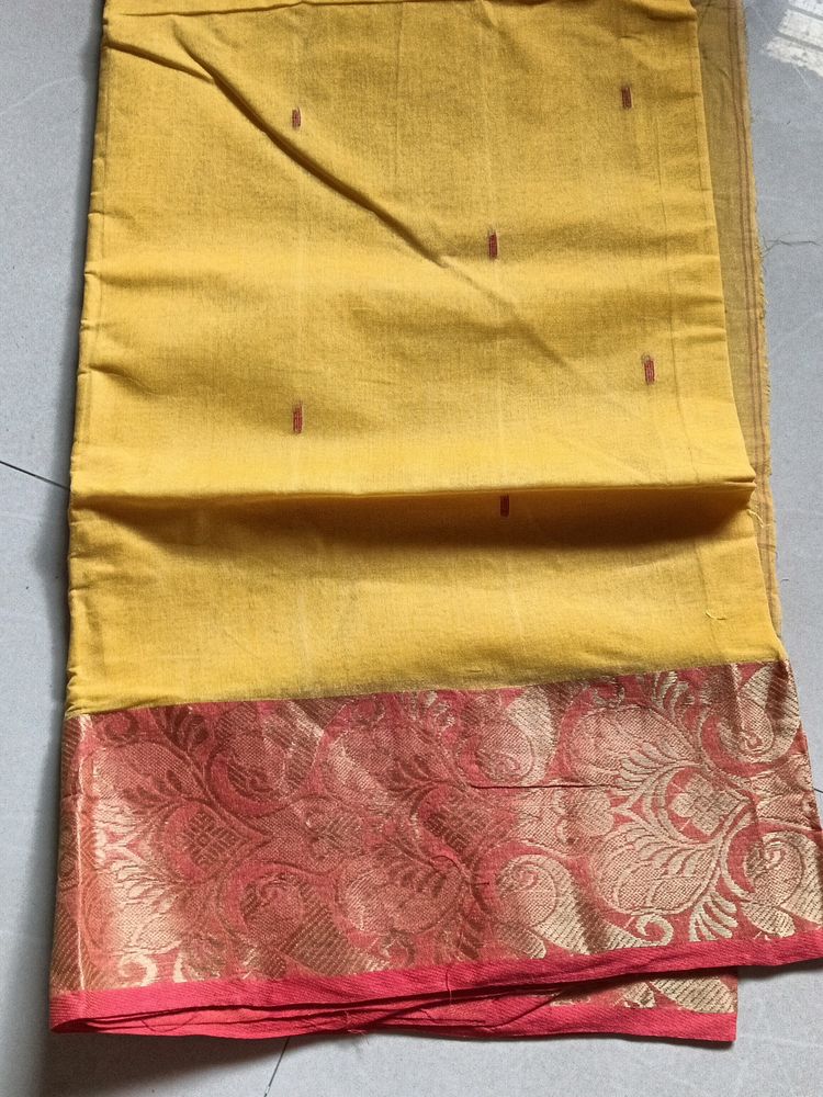 New Yellow And Red Pure Cotton Saree