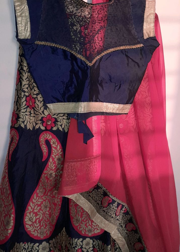 Red And Blue Lahenda Designer Blouse With Dupatta