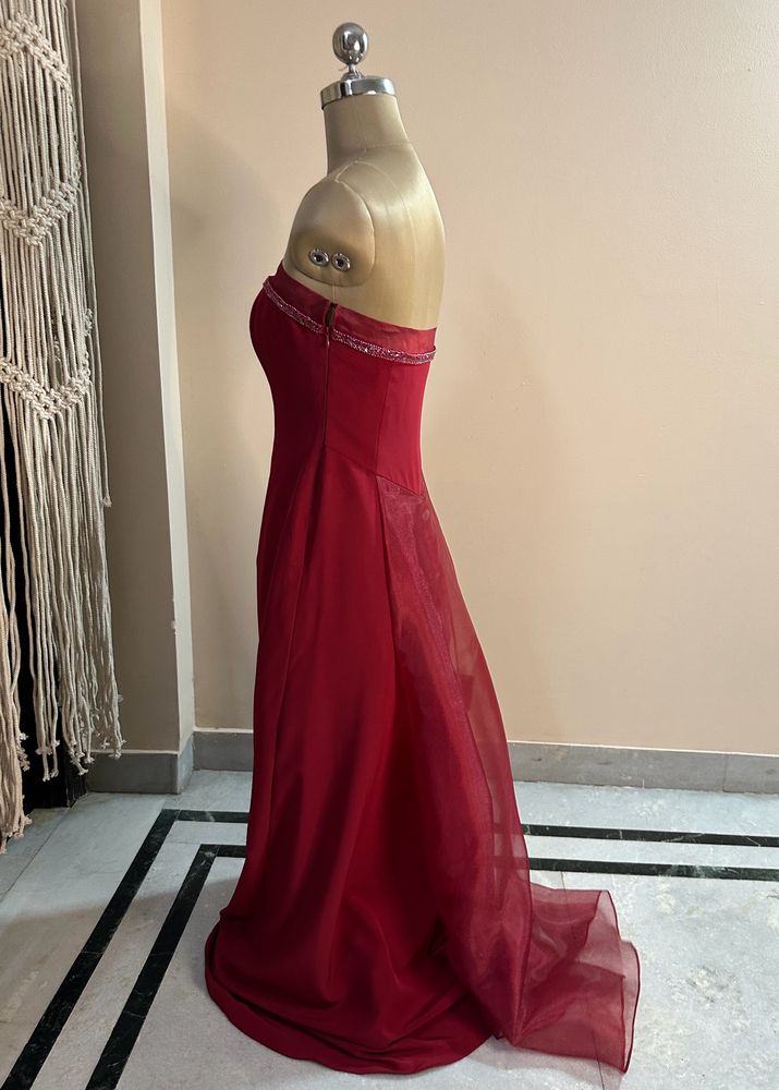 Maroon Tube Trail Gown