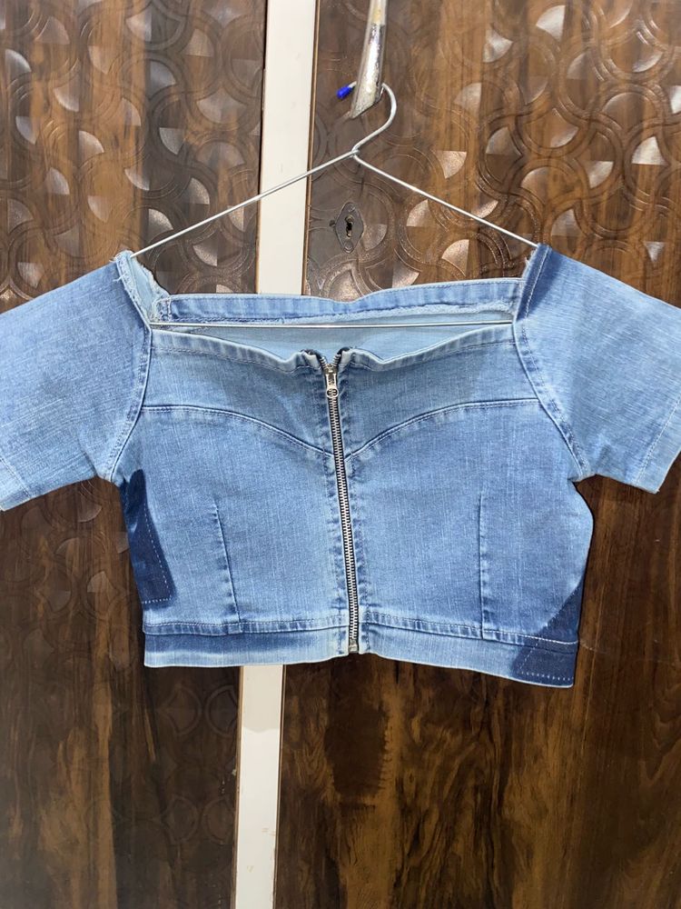 Trendy Blue Denim Crop Top