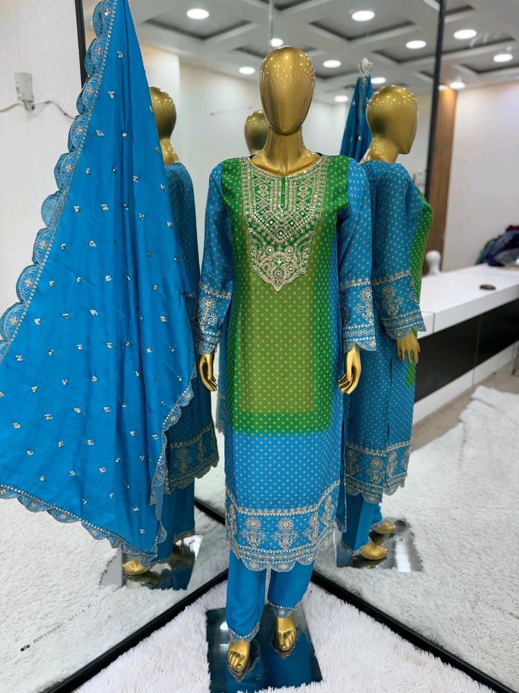 New Unused Pure Chinnon Resham Work Suit