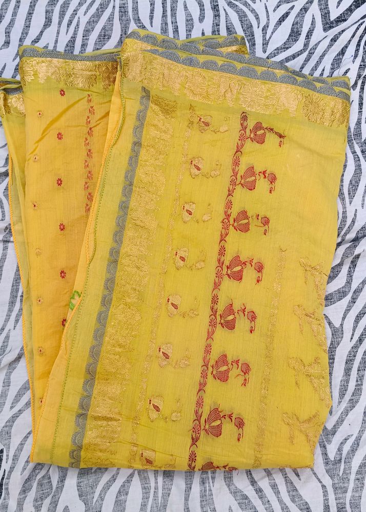 Gadwal yellow colour saree