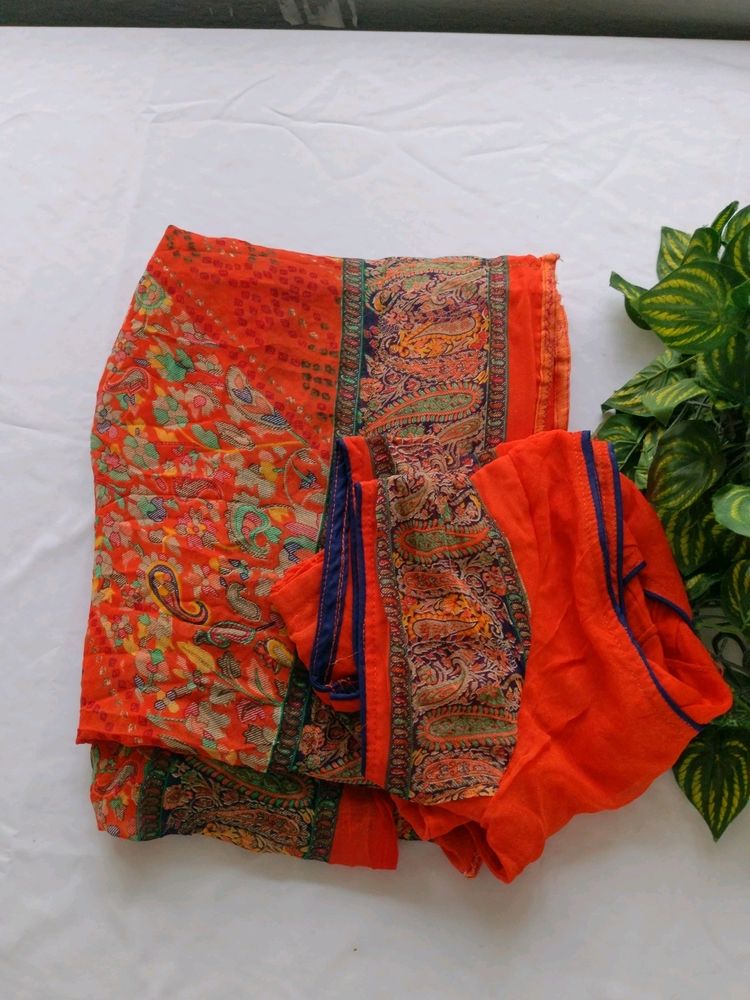 Orange Printed Sarees (Women's)