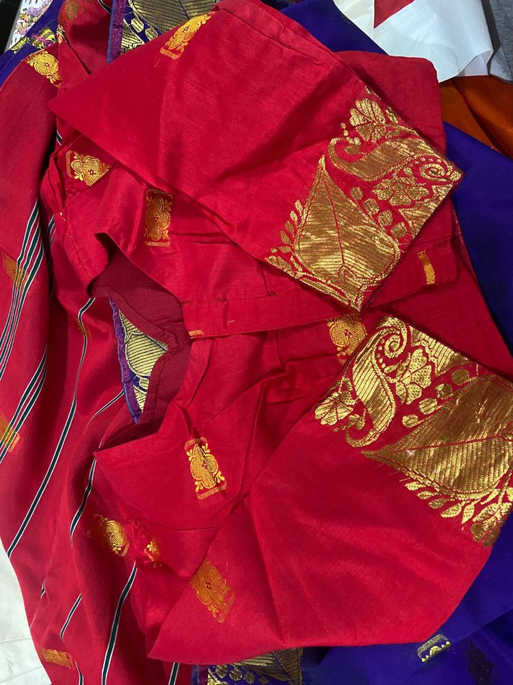 Red Blue Golden Shade Silk Saree