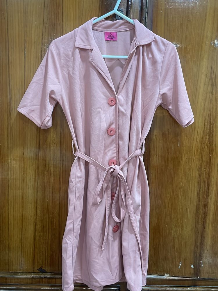 A Subtle Peach Color Collared T Shirt Dress