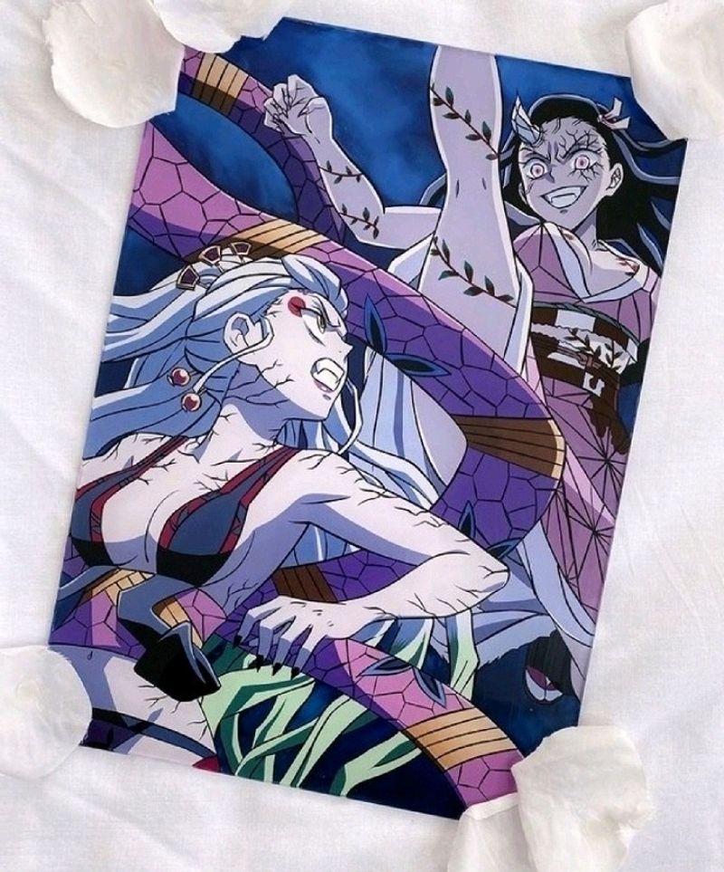 Nezuko And Daki Fight Glass Painting