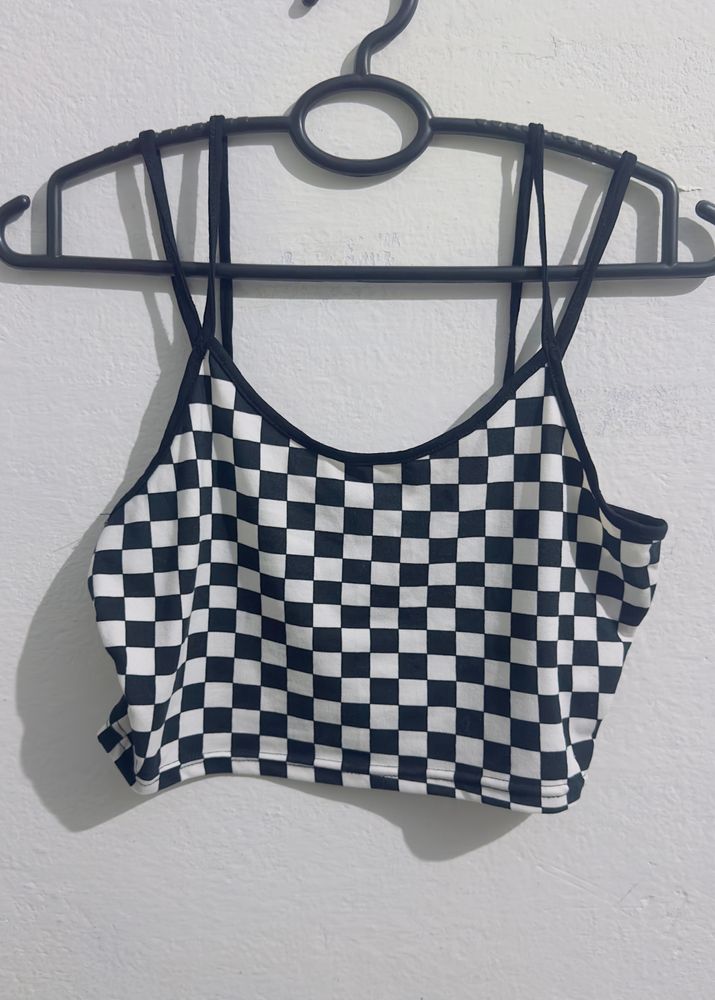 Black And White Check Crop Top