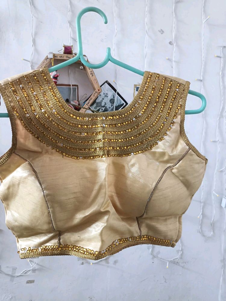 Golden Blouse With Beautiful Embroidery Work...