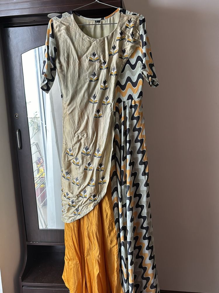 Mustard Indo Western Gown