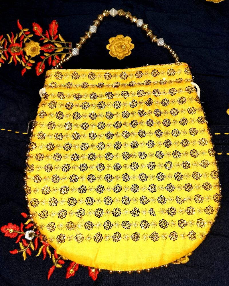 Yellow Golden Potli Purse