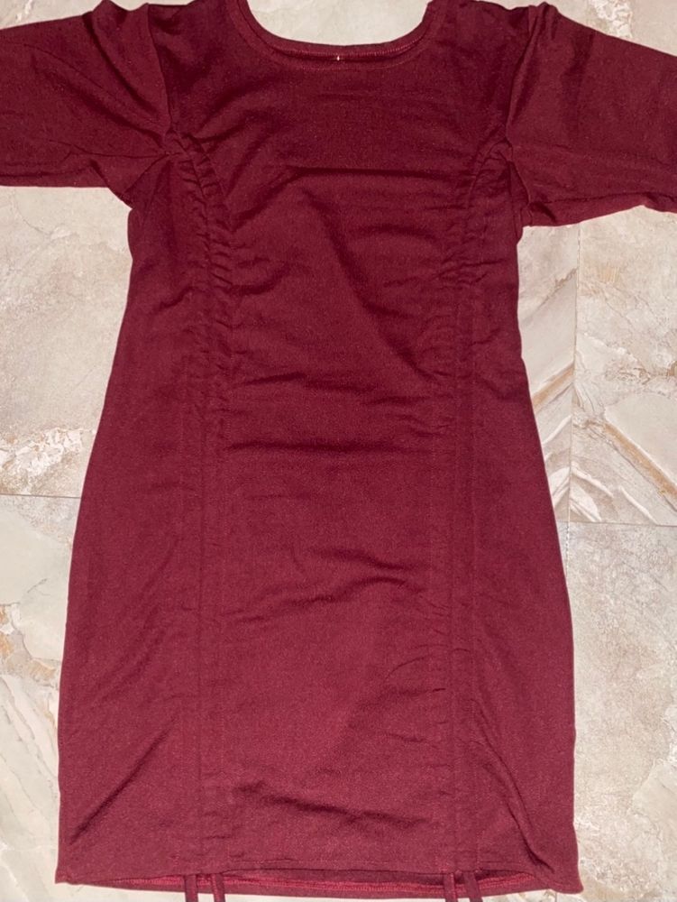 Burgundy Bodycon Length Adjusting Dress