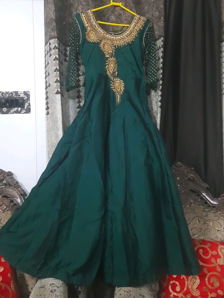 A Beautiful Bottle Green Ethnic Gown