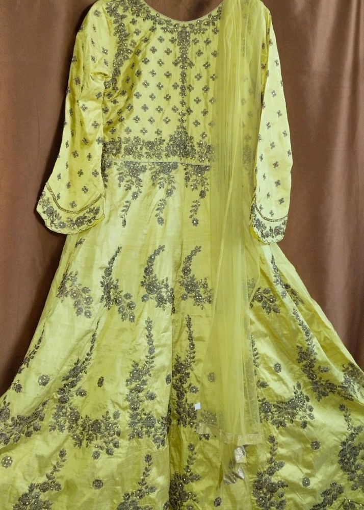 Haldi Ceremony Look Yellow Gown With Net Dupatta