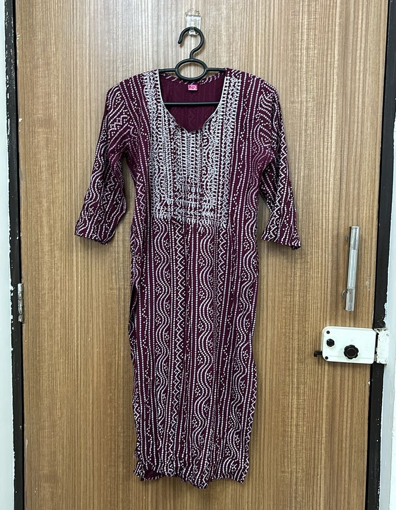 Maroon Bandini Print Kurti