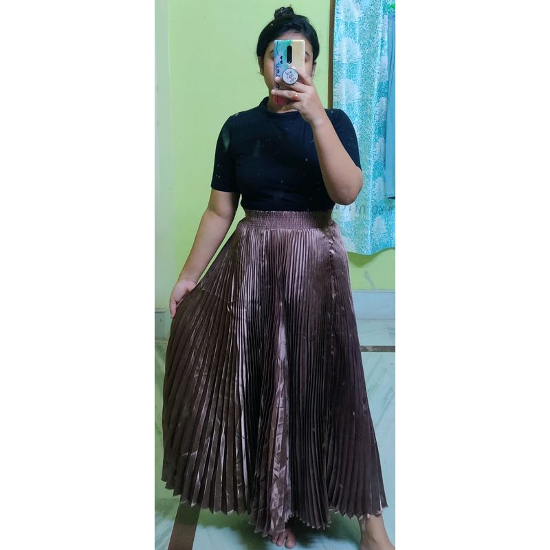 Highly Flared Satin Long Skirt