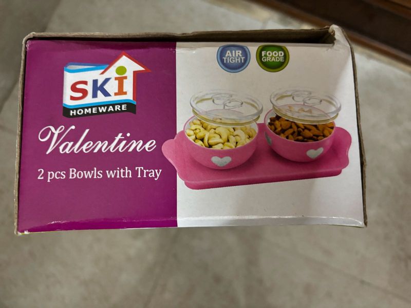 🆕2 Pc Ski Valentine Bowls Set with Tray