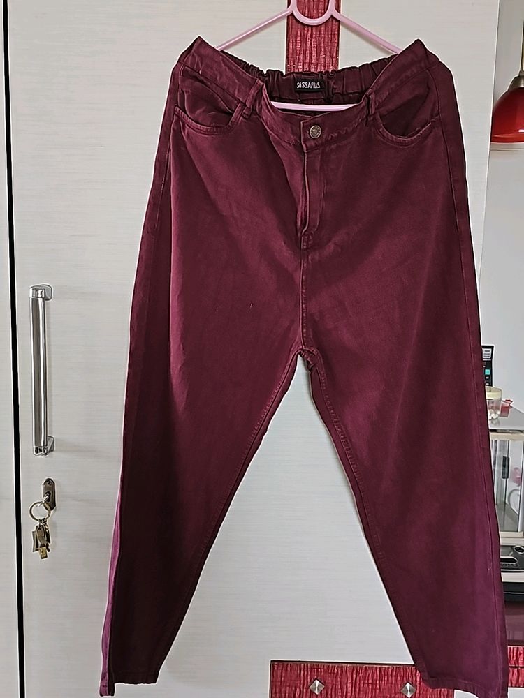 New Mom Fit Jeans / Denim - MAROON