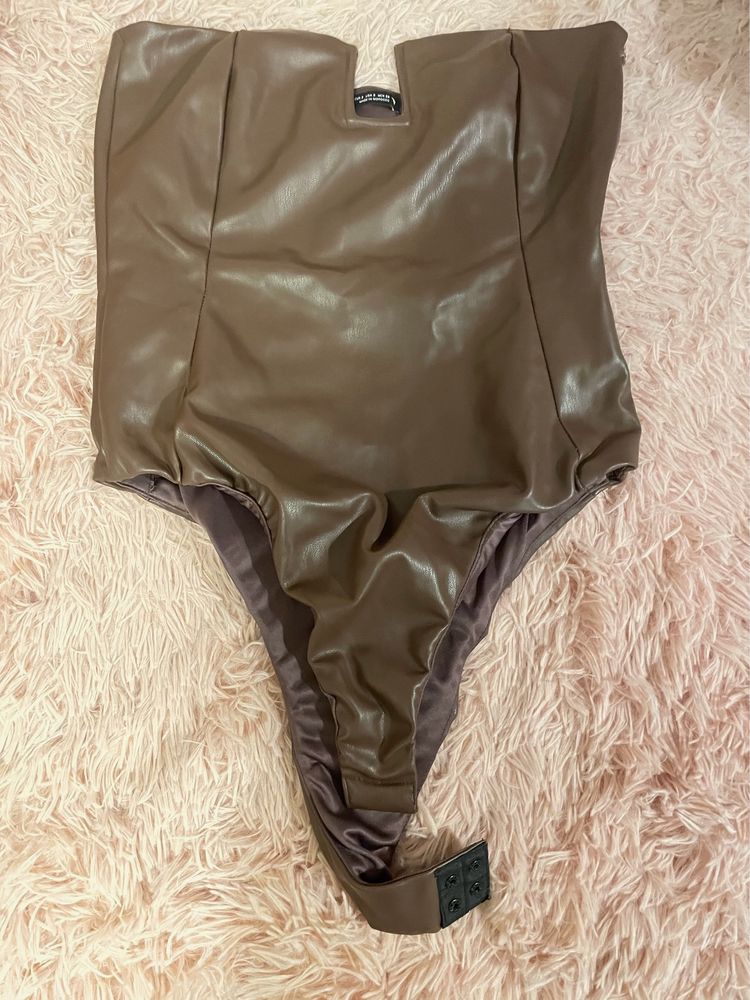 Faux Leather Brown Party Top (body Suit) ZARA