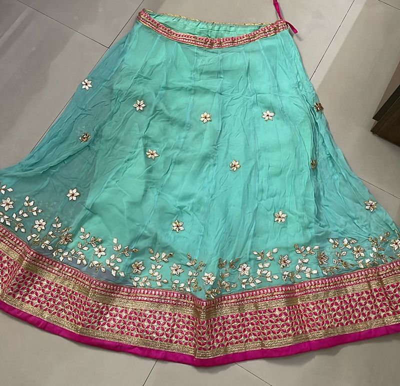 Pastel Green Lehenga Skirt With Pink Border 💖