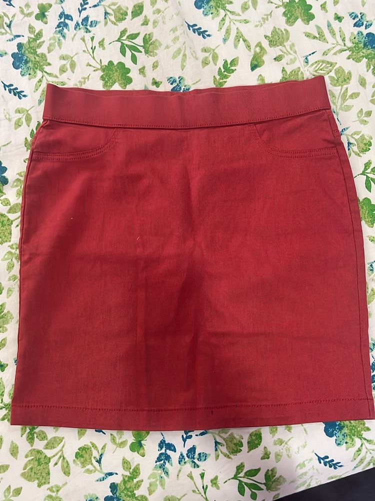 Marks And Spencer Red Fitted Formal Skirt