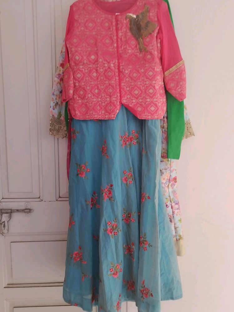 Embroidered Sleevless Gown With Bird Work Jacket