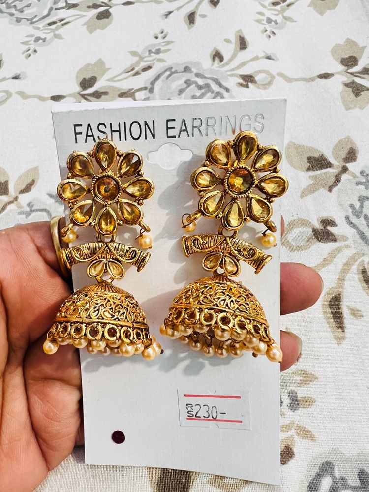 Golden Jhumki Earrings