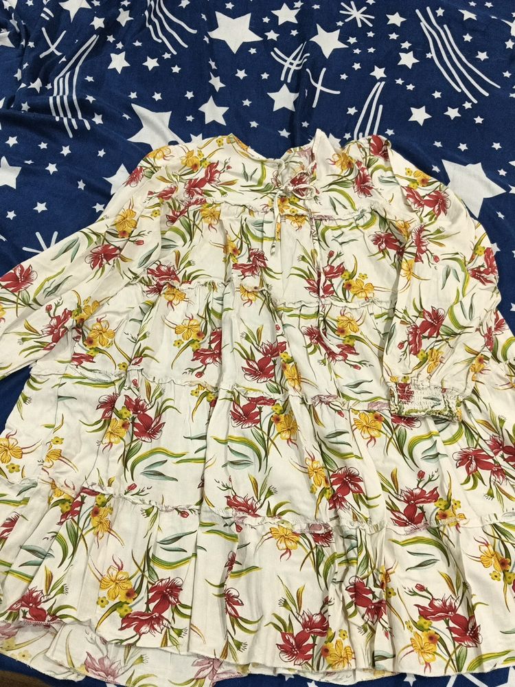 Flower Print Top Three Layer Frock To