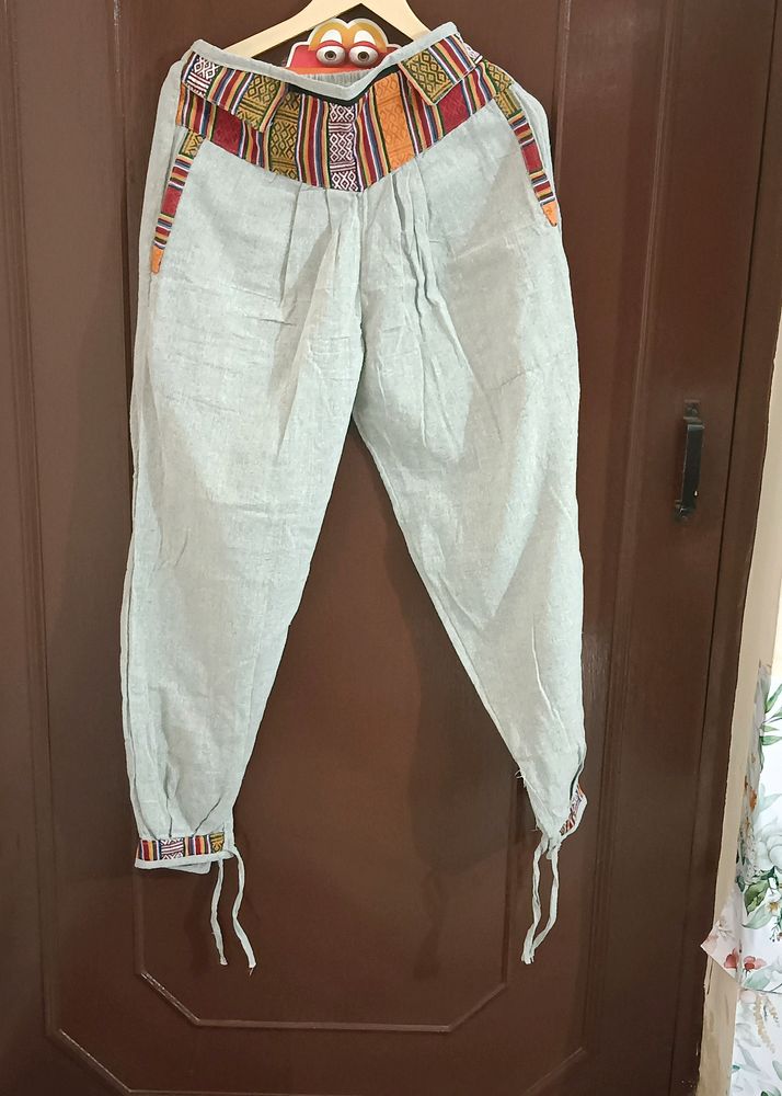 Grey Khadi Colourful Trouser/Pajama