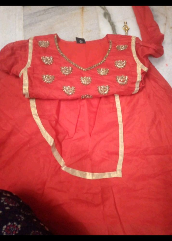 A Line Red Anarkli Kurta