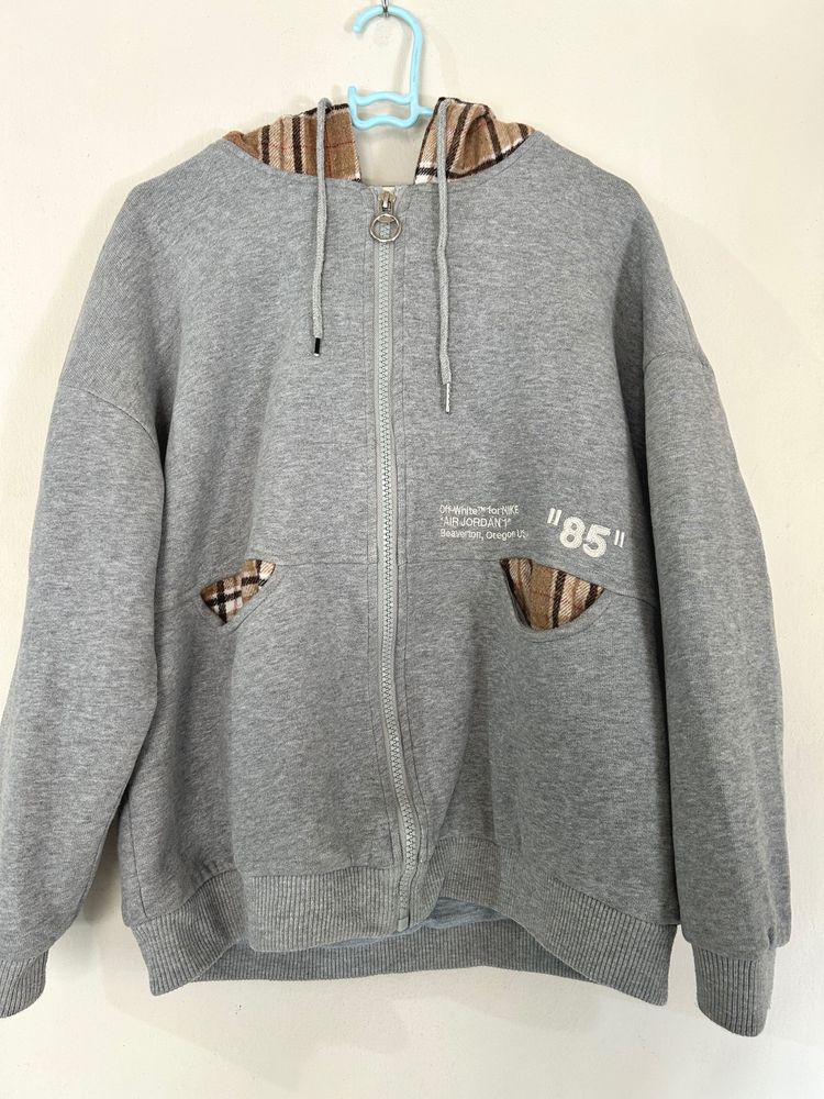 Unisex Grey Zip Through Hoodie