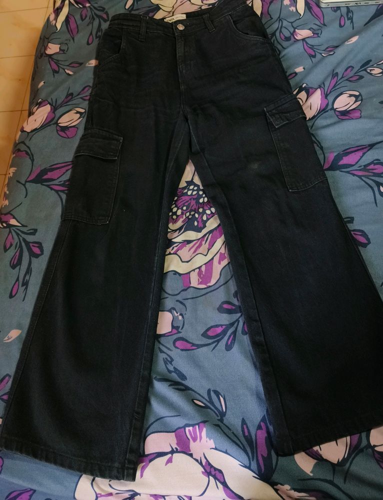 Zara Black Faded Cargo Jeans