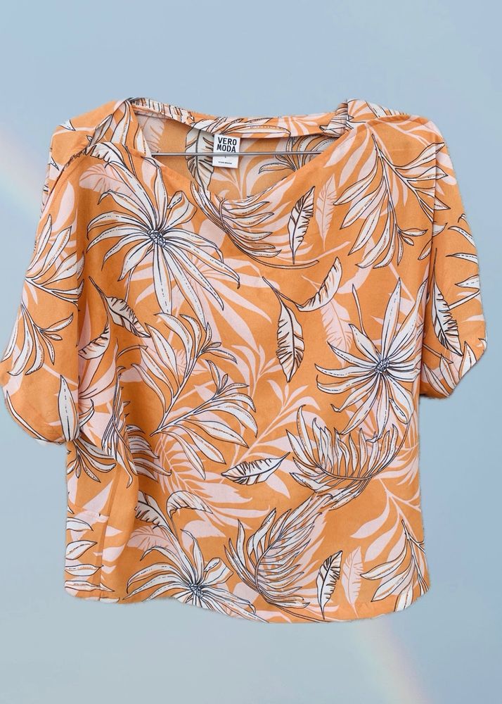 Floral Coral Boxy Top