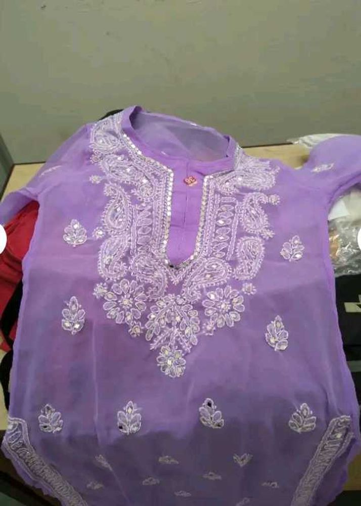 Levender Purple Chikan Mirror Kurti Set