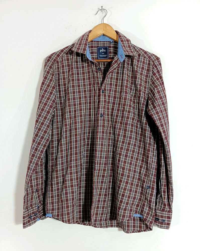 Parx Maroon Checks Shirt (Men)