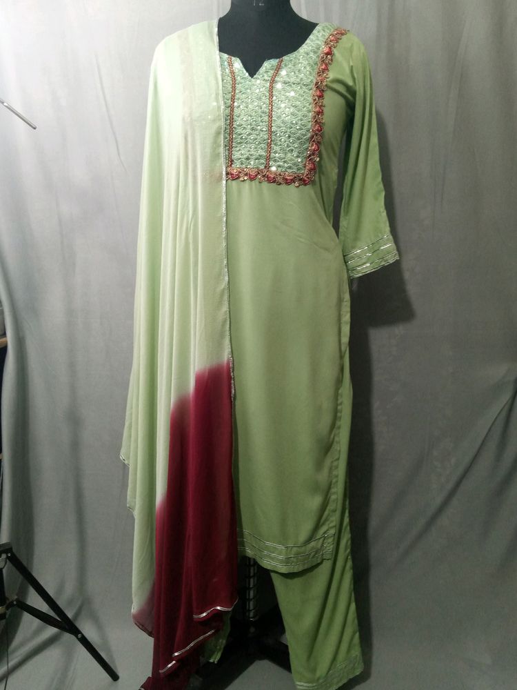 Kurta And Palazzo Set With Dyed Dupatta