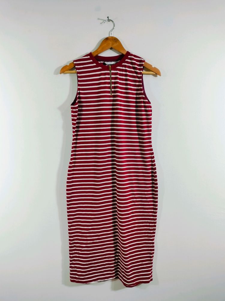 Maroon Striped Dresses Women's