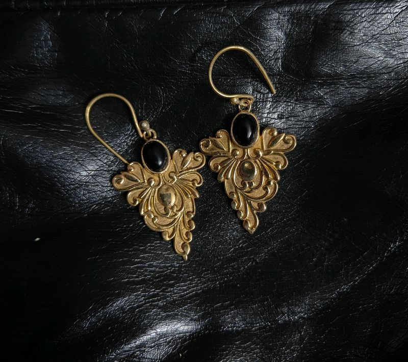 Onyx Studded Brass Danglers