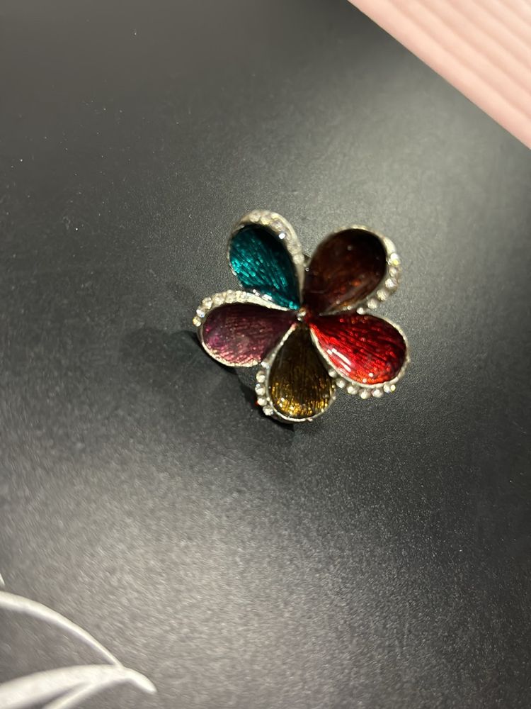 Multi Colour Silver Flower Ring