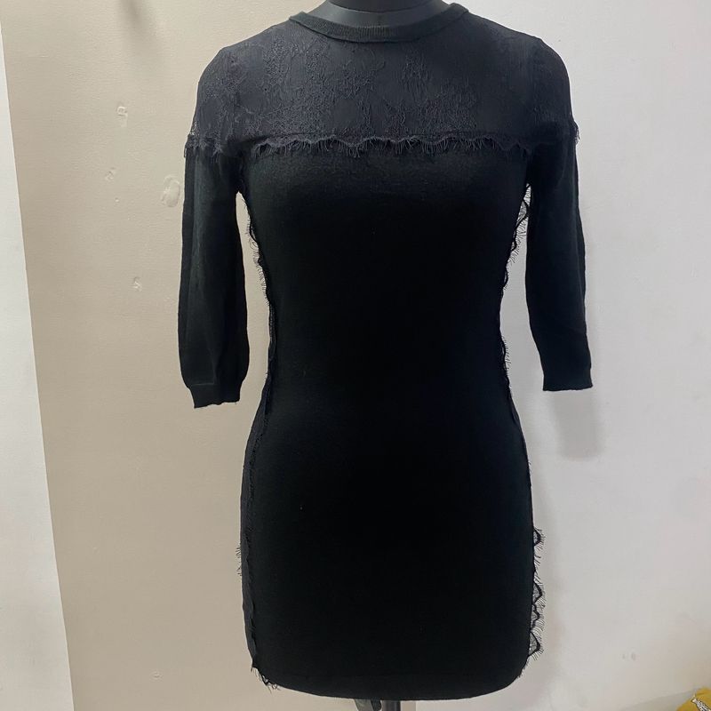 Black Wool Dress With Lace