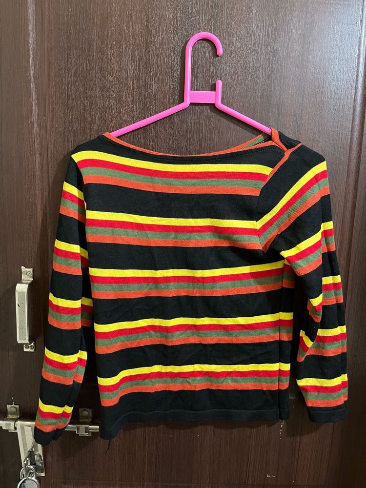 Striped boat Neck Top