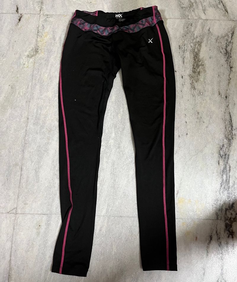 hrx fitted black pink leggings sports / gym