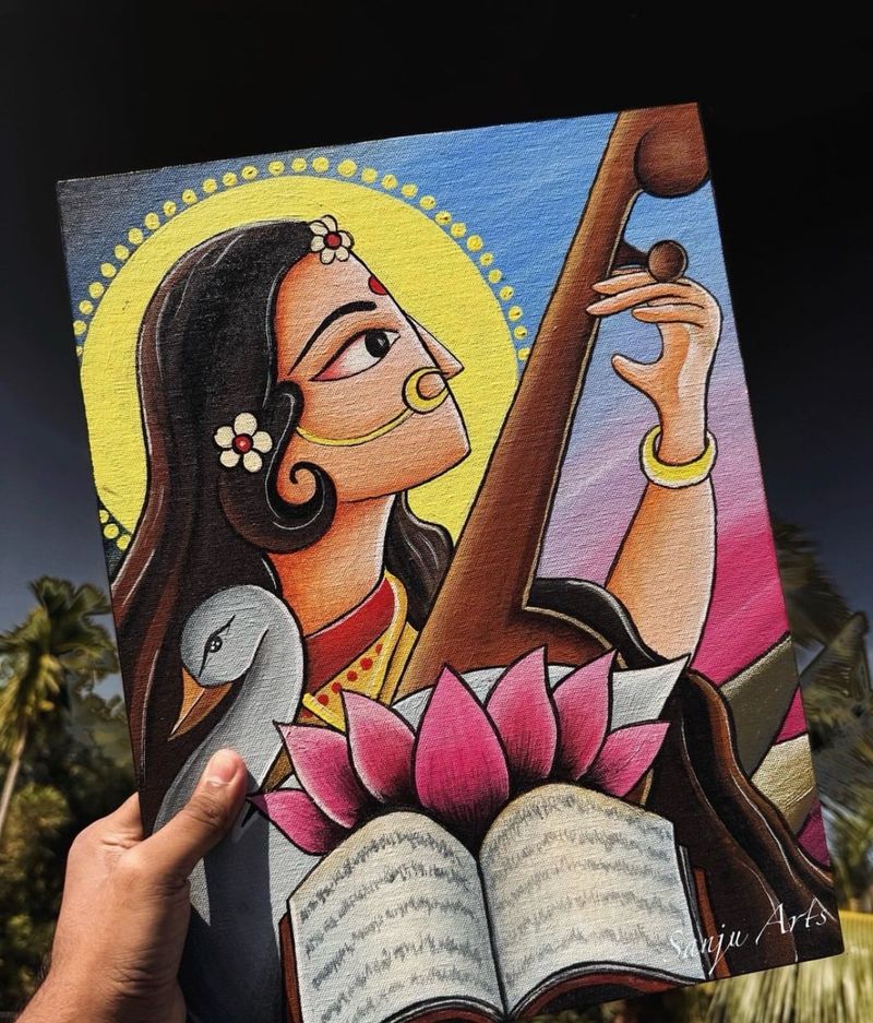 Saraswati Mata Canvas Painting