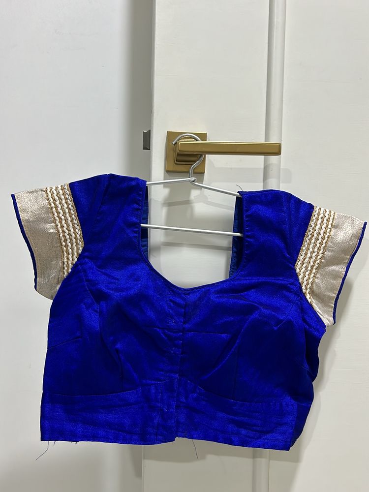 Vibrant Blue 💙 Blouse with White n Golden Design