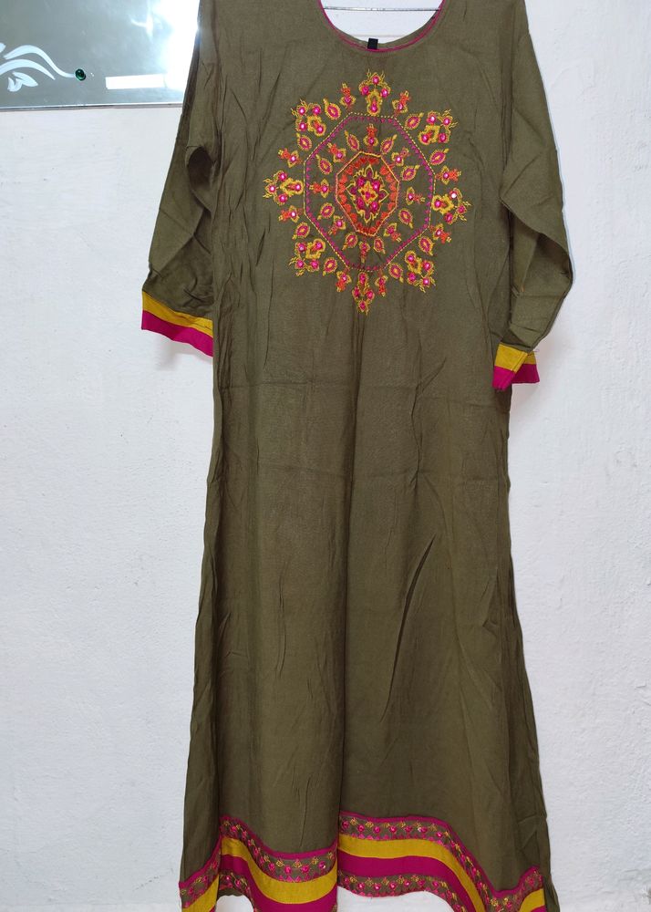 Olive Colour Anarkali Shape Kurta