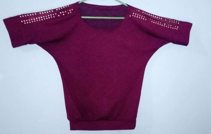 Shoulder Cut Purple Top For Women