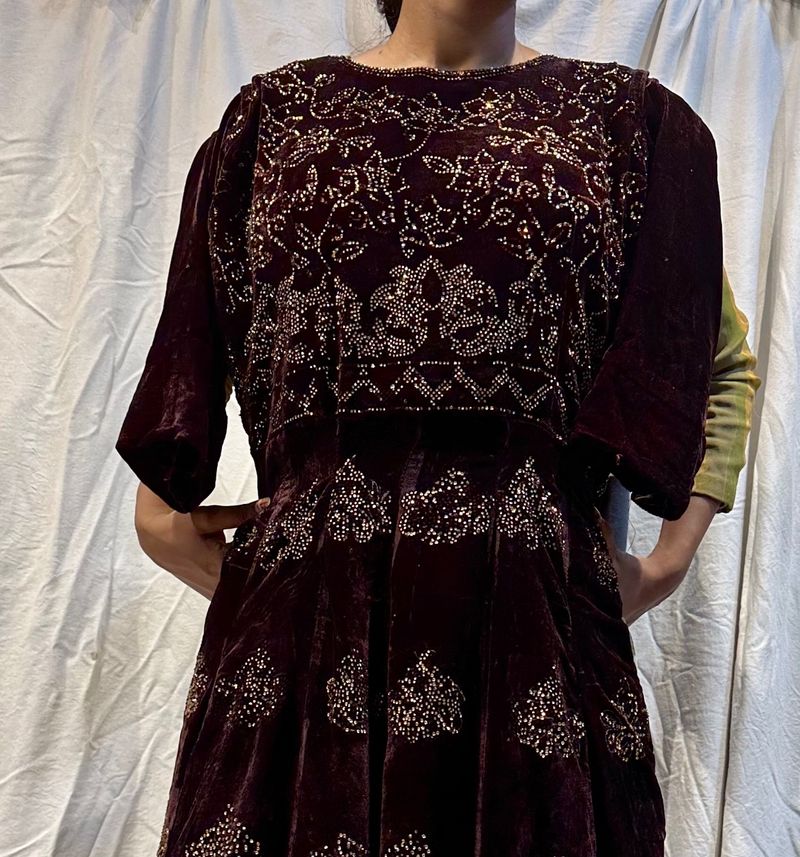 Designer wine Velvet Gown