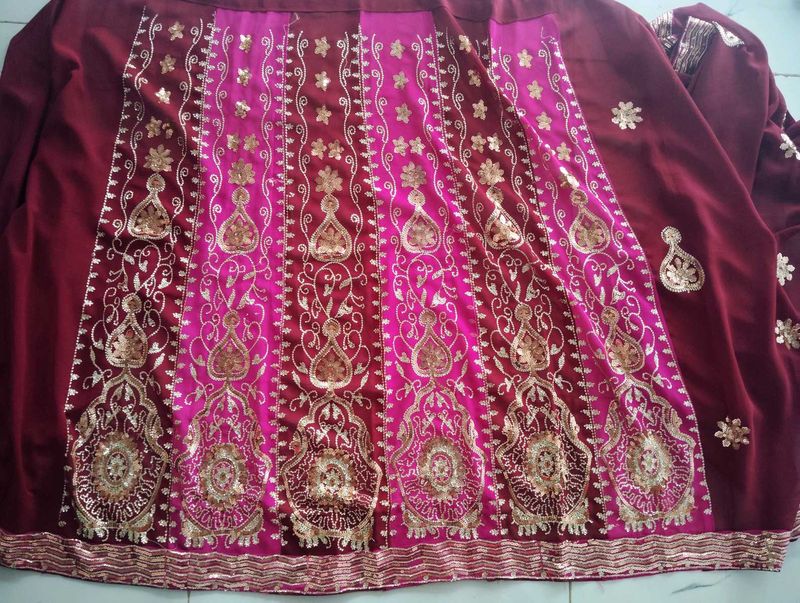 Maroon And Pink Color Saree