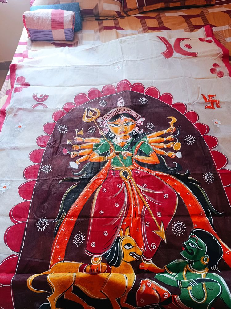 Hand Painted Durga Puja Bengali Saree