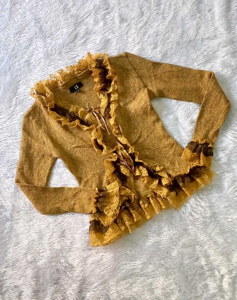 Pinterest Sparkly Mustard Ruffles Cardigan